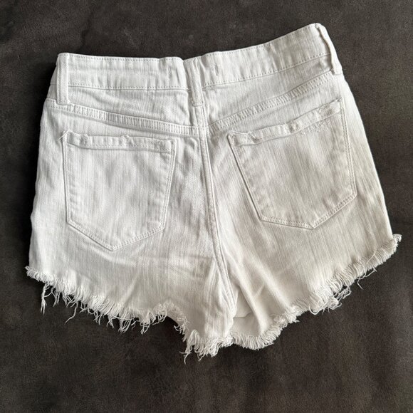 White Distressed High-Rise Denim Shorts By Eunina - Picture 4 of 4